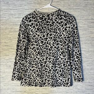 Loft Womens Leopard Print Mock Neck Sweater Size SP Black White Long Sleeve-728